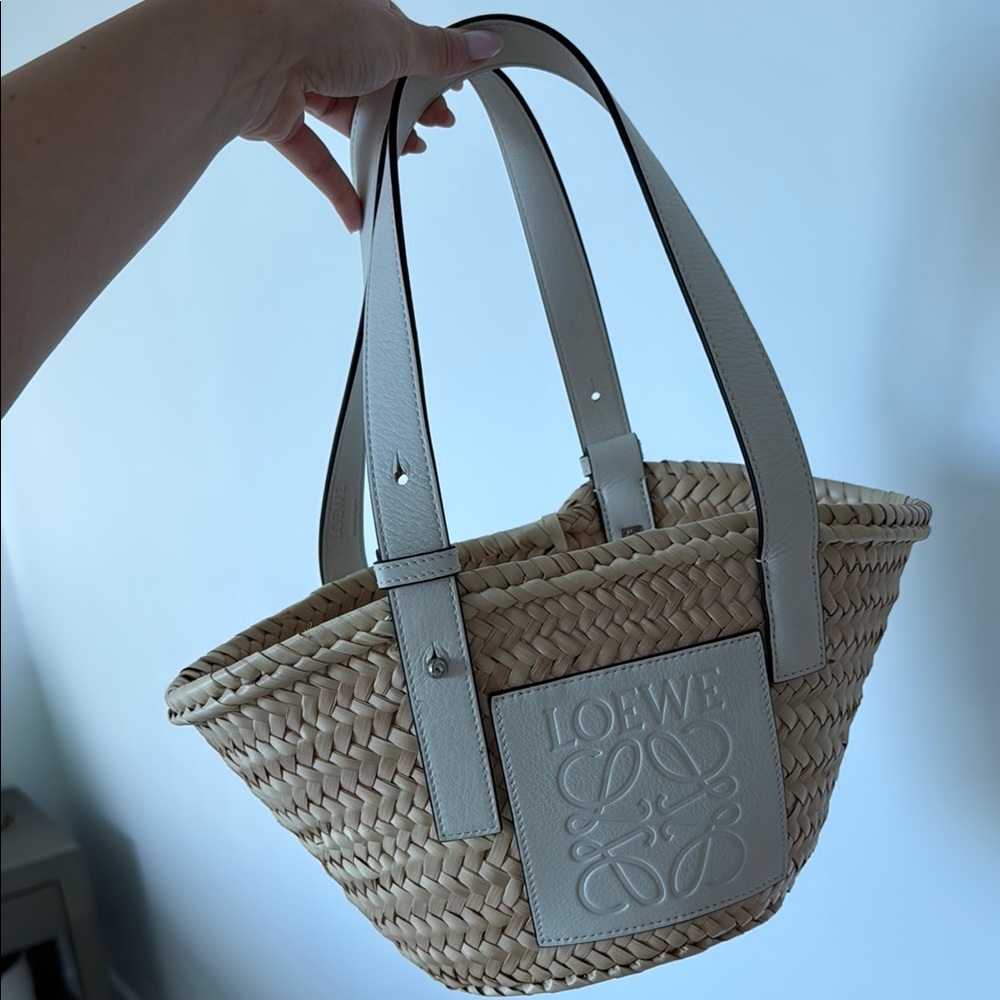 Loewe Tan and White Tote Bag with Woven Design